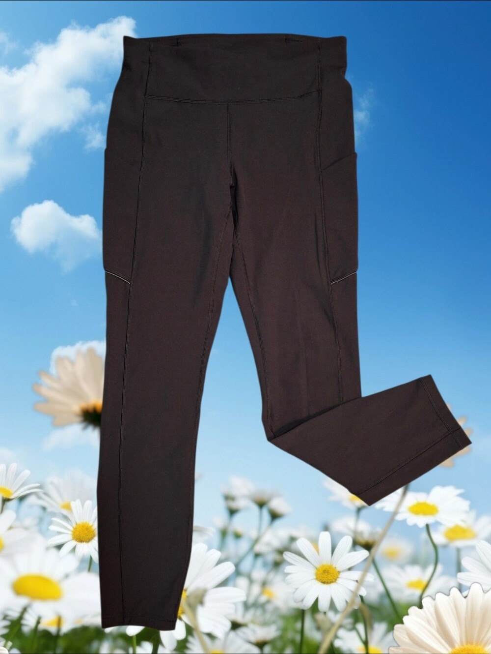 Lululemon Mid-Rise Black Yoga Leggings W/Drop Pockets Women's 6